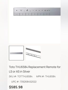 TOTO THU6584 Replacement Remote Control - Silver